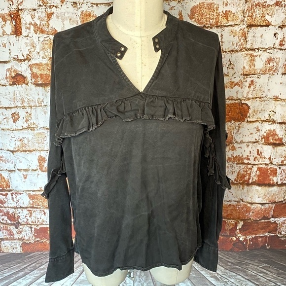 Jachs Girlfriend black tie collar ruffle shirt m - Picture 3 of 7